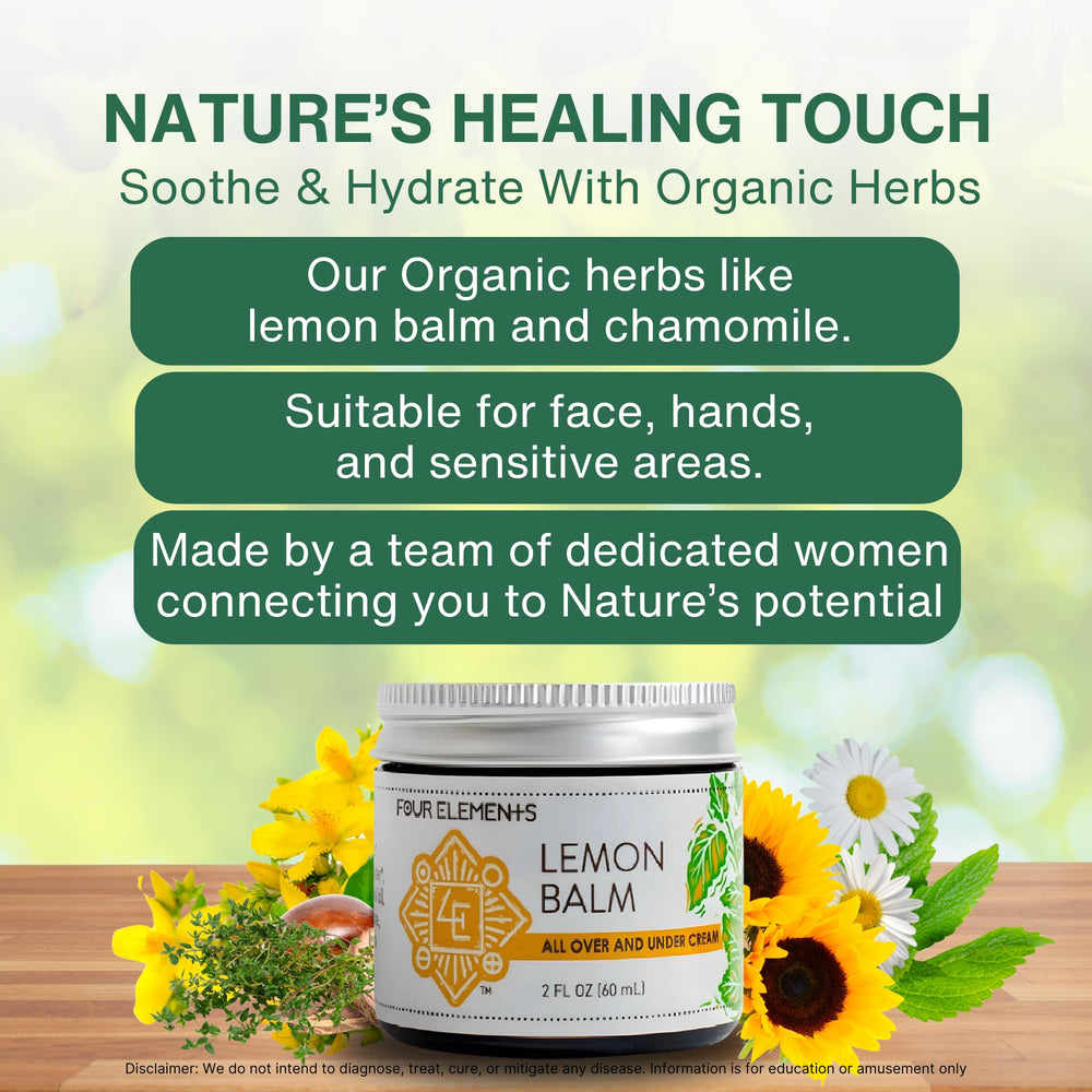 Applying Four Elements Lemon Balm Cream demonstrates easy, even coverage on skin.