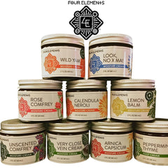 Jar-front view of Four Elements Lemon Balm Cream conveys premium herbal skincare.