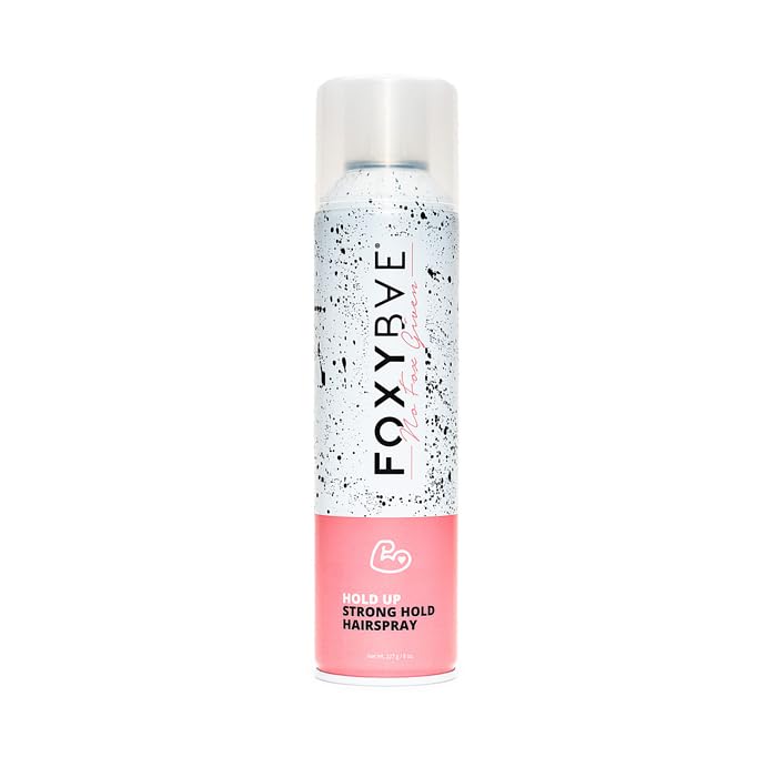 FoxyBae Hair Spray bottle closeup showing long-lasting hold for all-day style.