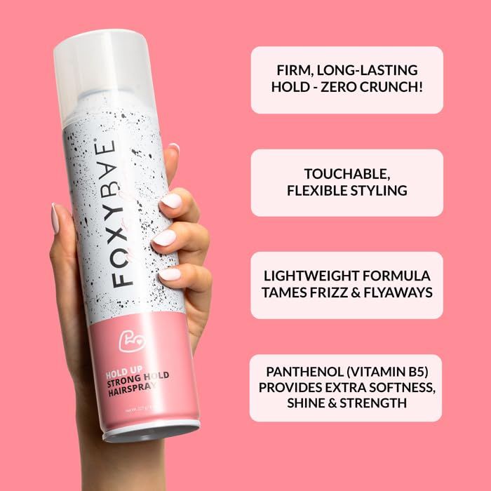 FoxyBae Hair Spray spray-action image highlighting easy application and flexible hold.
