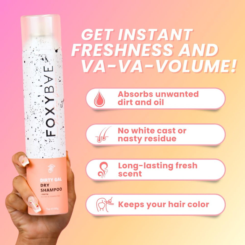 FoxyBae dry shampoo spray application for fast refresh between washes.