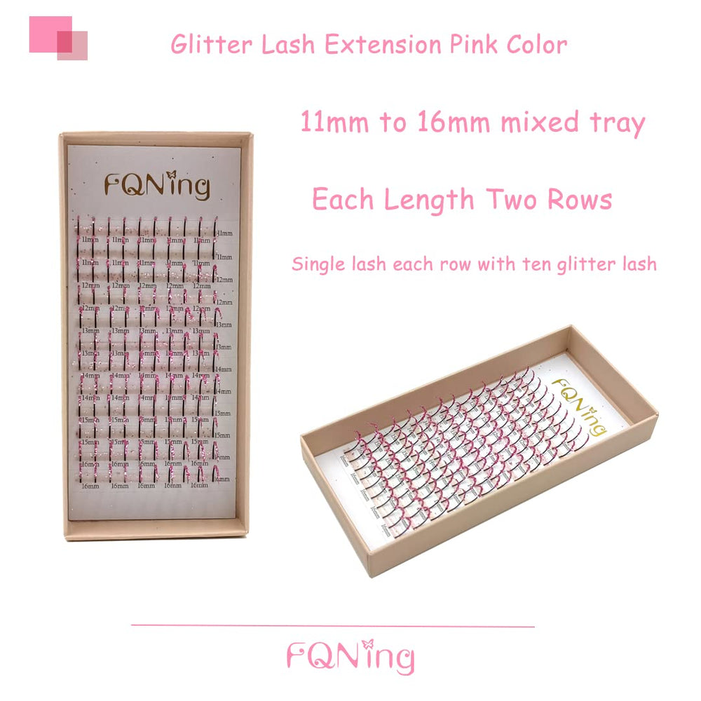 FQNing pink glitter lash spike closeup showing shimmer and texture