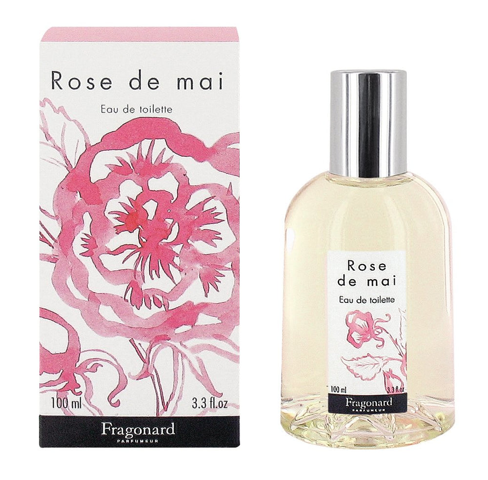 Fragonard Rose de Mai packaging box, premium presentation on a vanity.