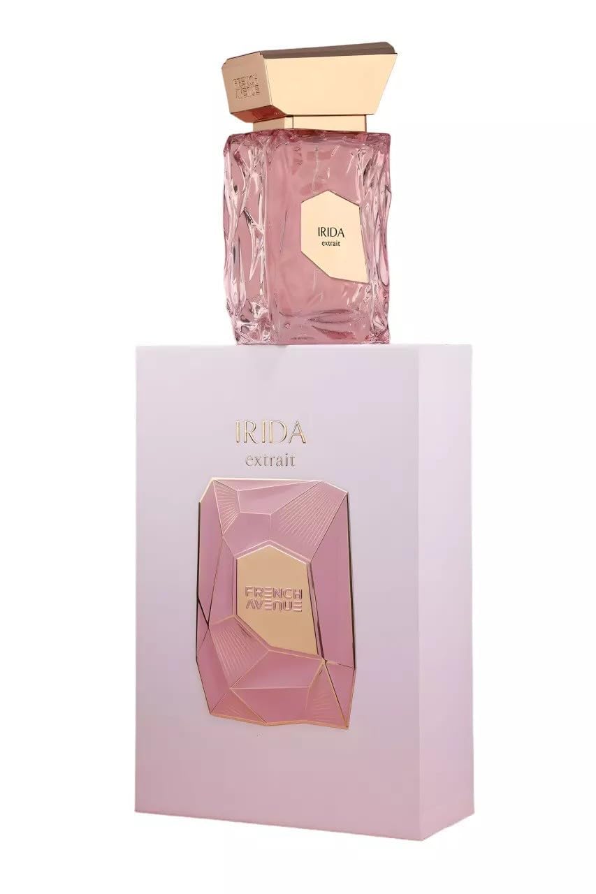 Fragrance World Irida bottle close-up, glass texture and refined cap