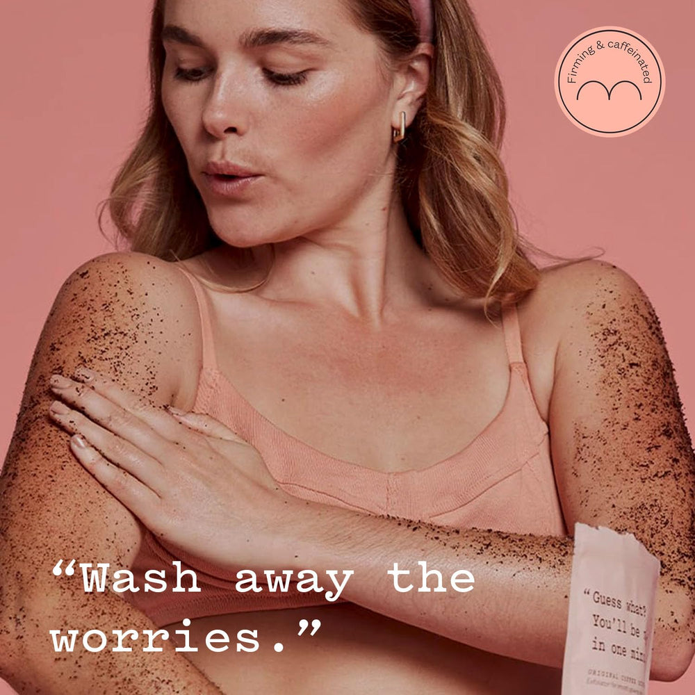 Packaging label of Frank Body Original Coffee Scrub highlighting cruelty-free and vegan