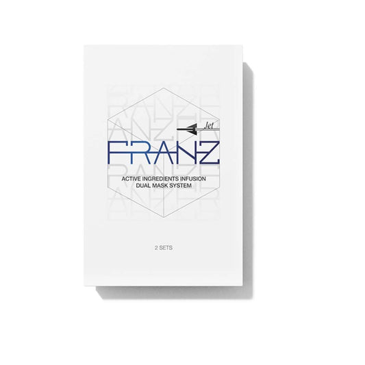FRANZ Dual Mask Jet packaging showcases a premium at-home skincare ritual setup.