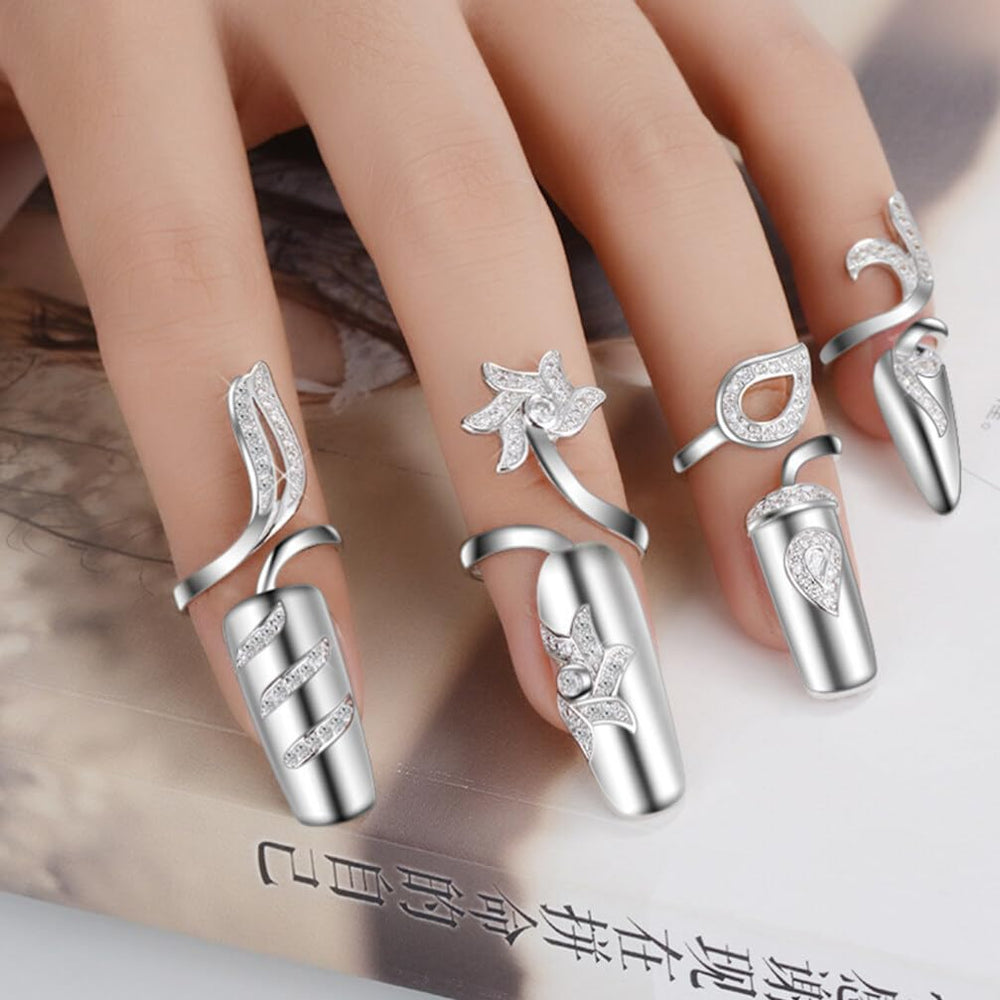 FRCOLOR rhinestone nail rings worn together or separately for versatile fashion