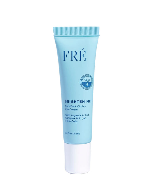 FRÉ Brighten Me eye cream tube highlighting vegan formula for brightening under-eye skin.