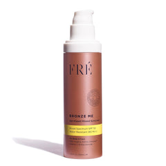 FRÉ Bronze Me SPF 50 bottle front view, tinted mineral sunscreen for everyday protection.