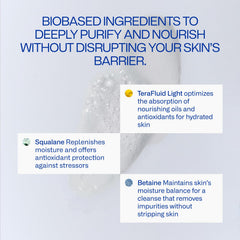 Close-up of Freaks of Nature Barrier Balancing Cleanser prebiotics and oils showing barrier support.