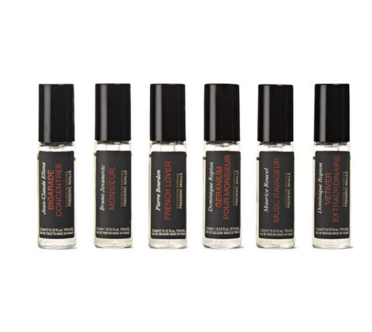 Frederic Malle Essential Collection for Men bottle close-up, elegant packaging for everyday refinement.