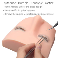 Free & Fun lash mannequin head showing 3D eye design for realistic lash placement.