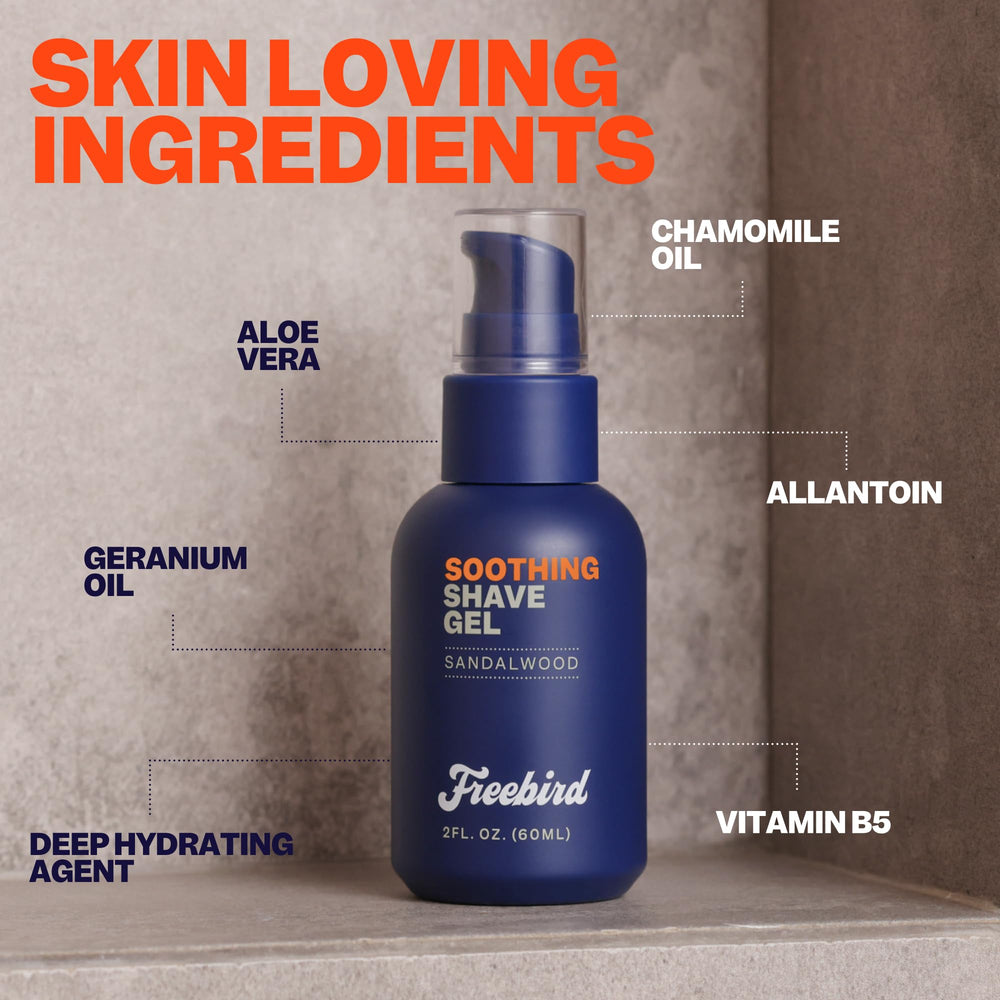 Freebird aloe vera gel detail, hydrating for sensitive skin.