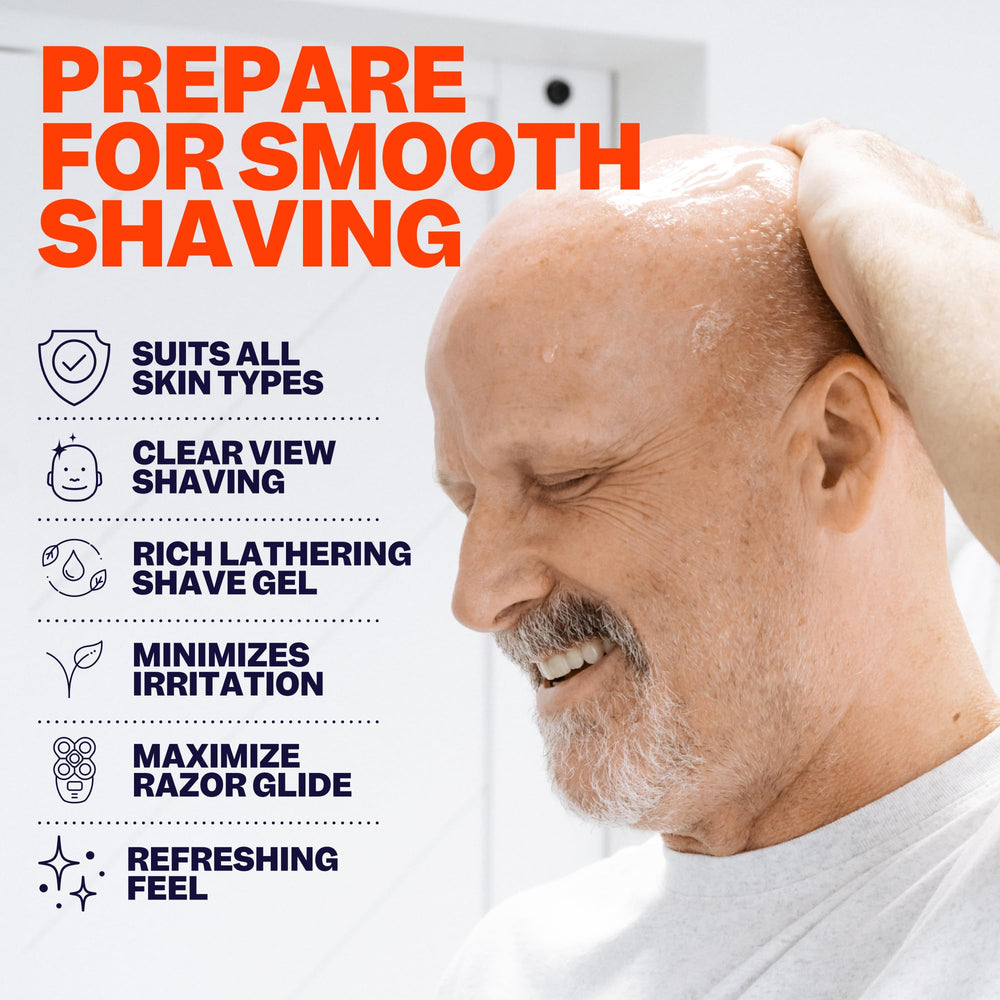 Freebird Shave Gel clear bottle highlights visibility for accurate shaving.