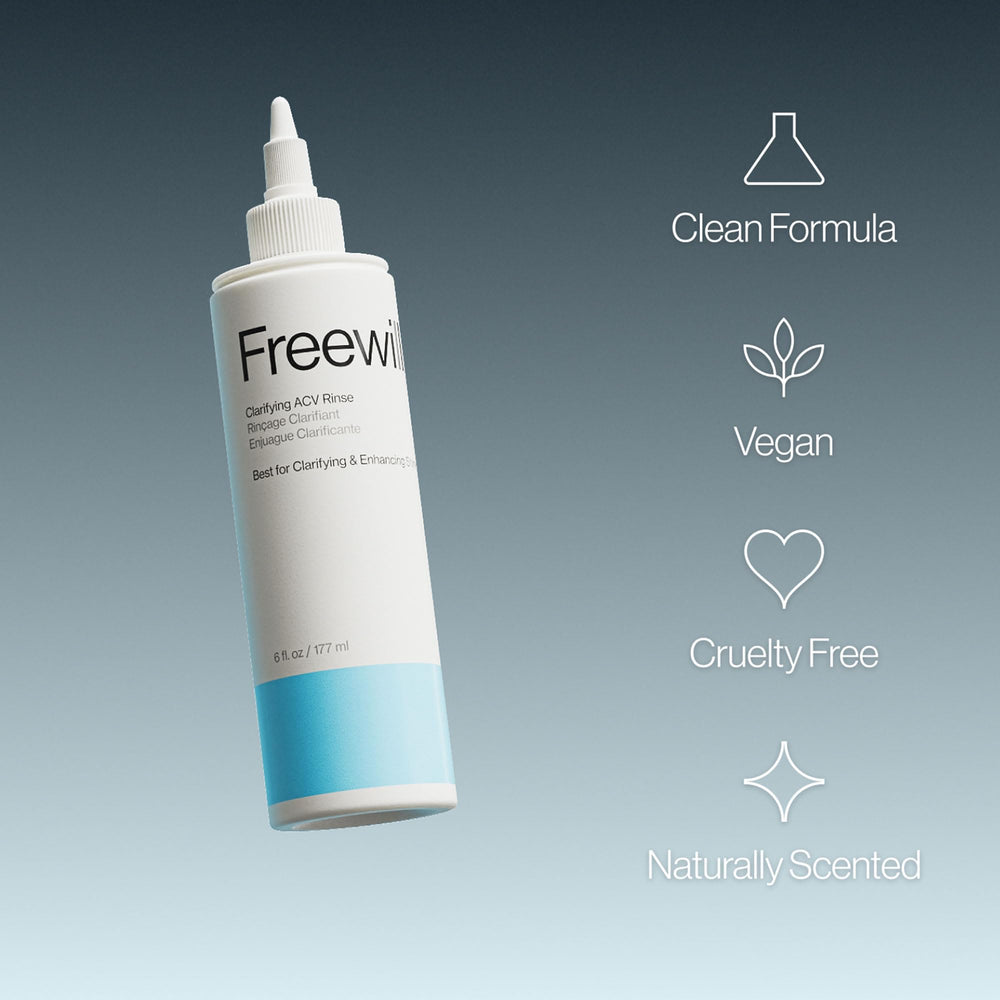 Freewill Clarifying ACV Rinse on wet hair for scalp cleansing