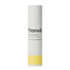 Freewill Frizz Smoothing Shine Mist bottle pouring for lightweight frizz control.