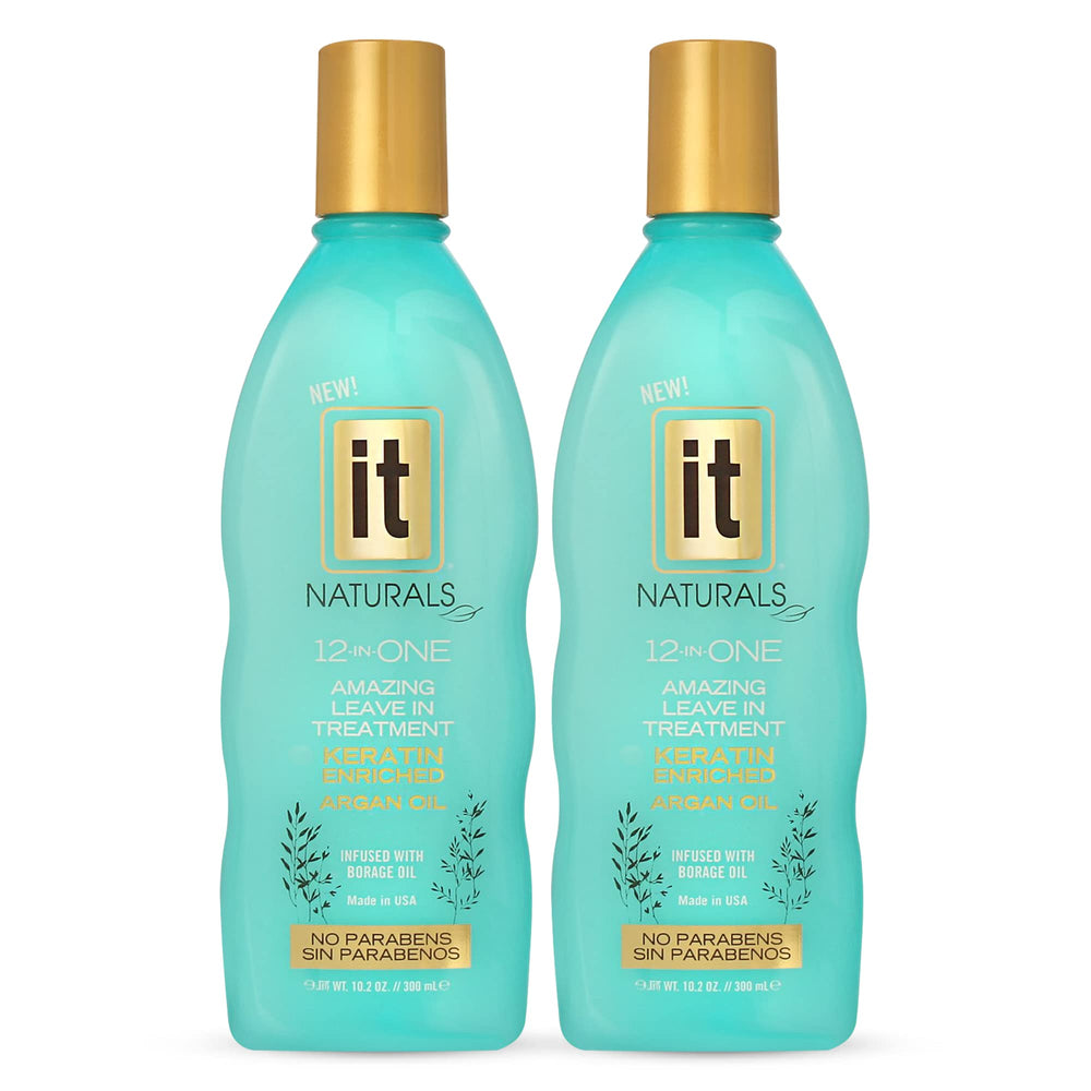 Freeze It 12-in-One Leave-In bottle, keratin and argan oil for smooth detangling and added shine.