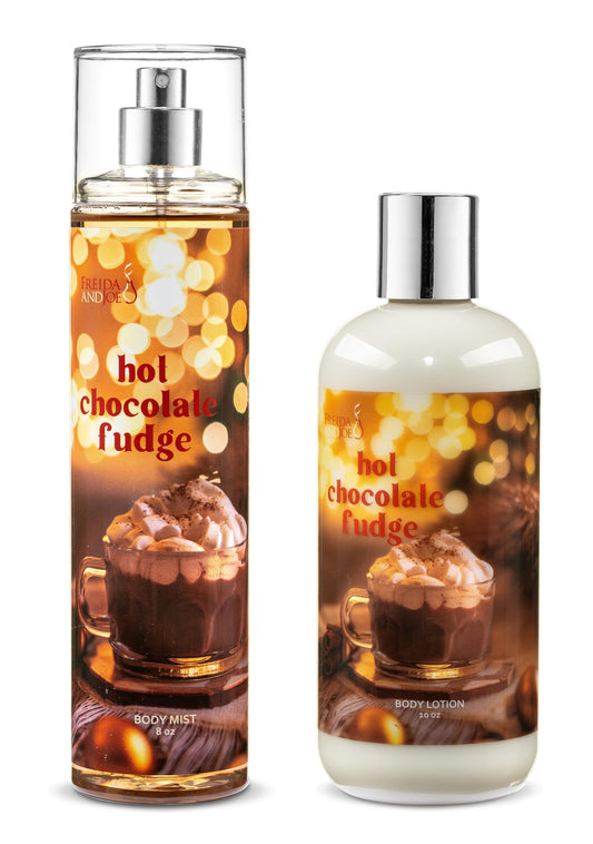 Freida & Joe hot chocolate fudge bundle lotion bottle for daily hydration and soft skin.