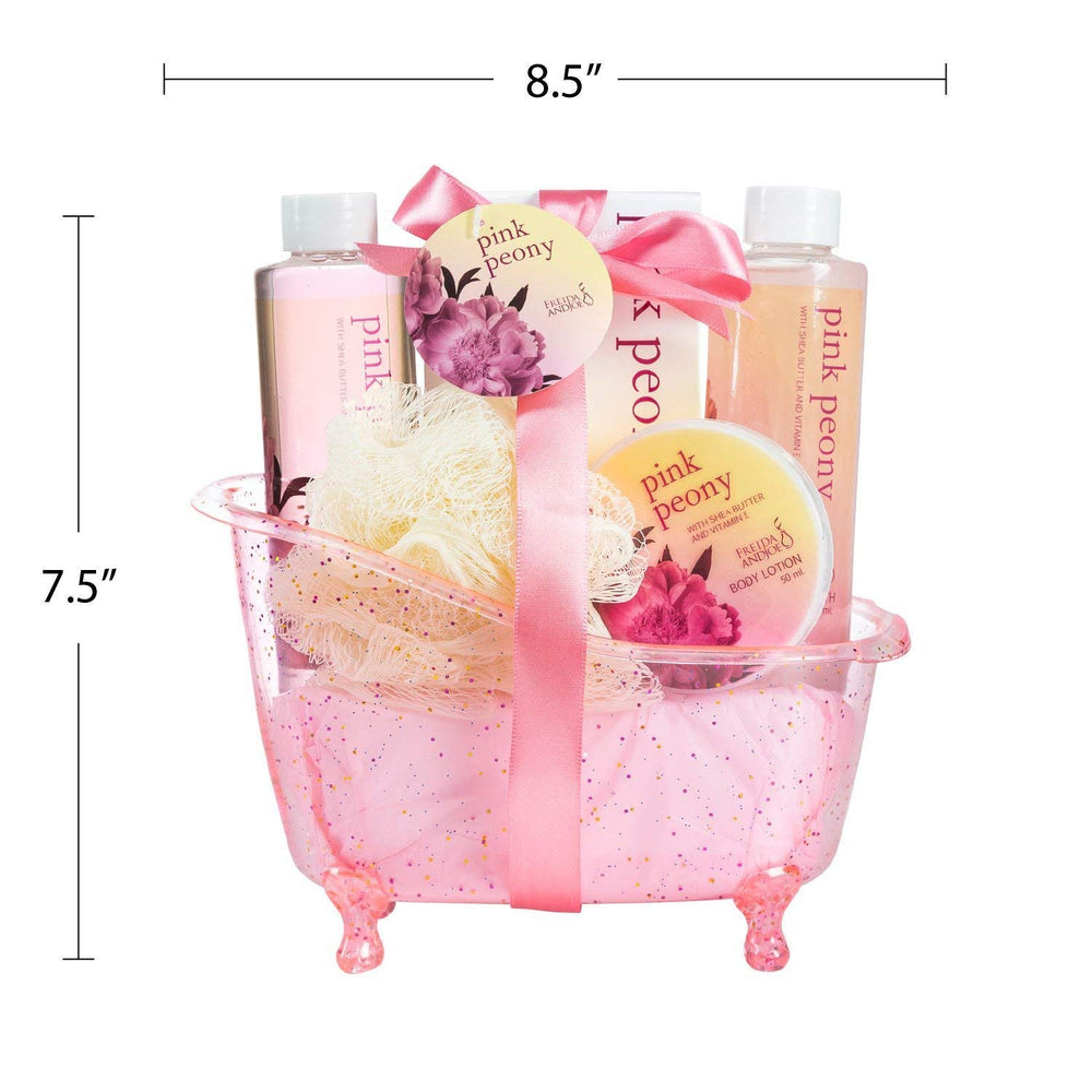 Freida and Joe body lotion with peony for lasting hydration after shower.