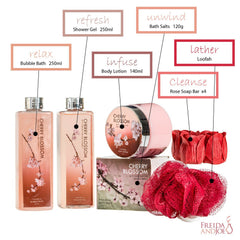 Freida and Joe Cherry Blossom bath puff for gentle cleansing and lather