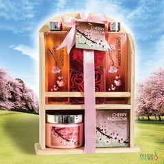 Wooden curio cabinet from Freida and Joe to display the spa set