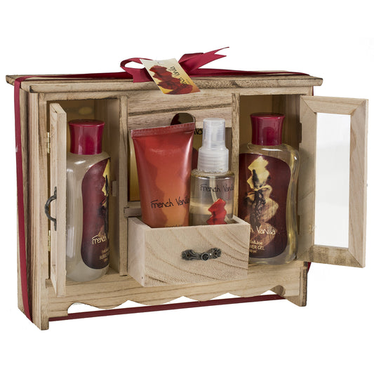 Freida and Joe French Vanilla Curio Gift Basket with elegant presentation for gifting.