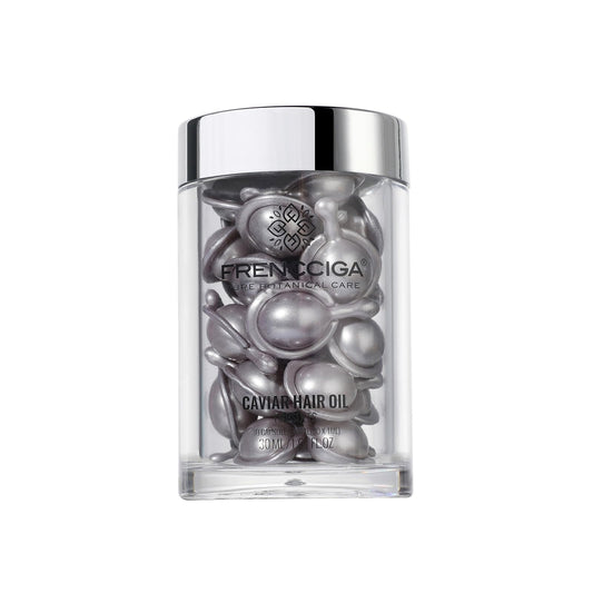 FRENCCIGA Caviar Oil capsules bottle for easy, mess-free at-home care.
