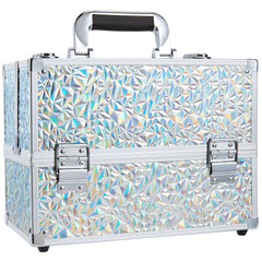 Frenessa makeup case glitter silver closed for on-the-go cosmetics protection.