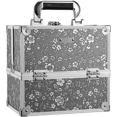 FRENESSA silver floral hard makeup box shows durable design for travel organization