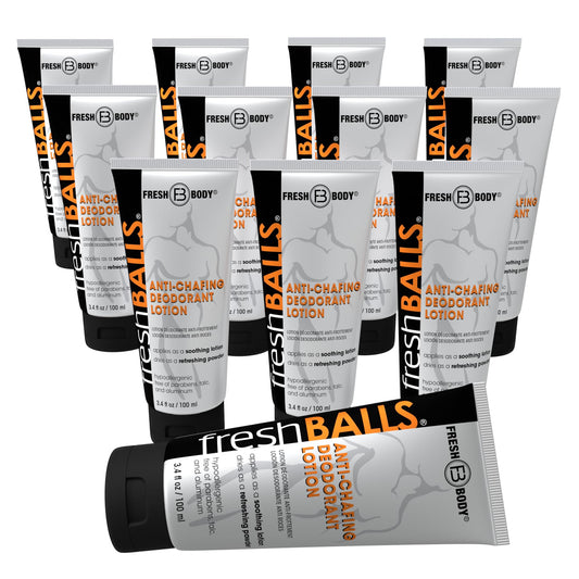 Fresh BALLS Lotion bottle dispense showing easy application for daily groin care.