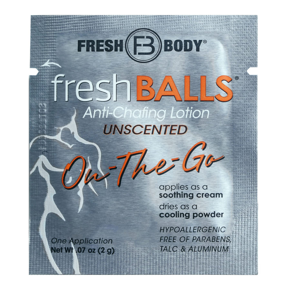 Close-up of Fresh Body FB lotion texture showing a silky, talc-free finish