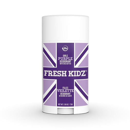 Fresh Kidz Girls Purple deodorant stick 75g front view highlighting all-day protection