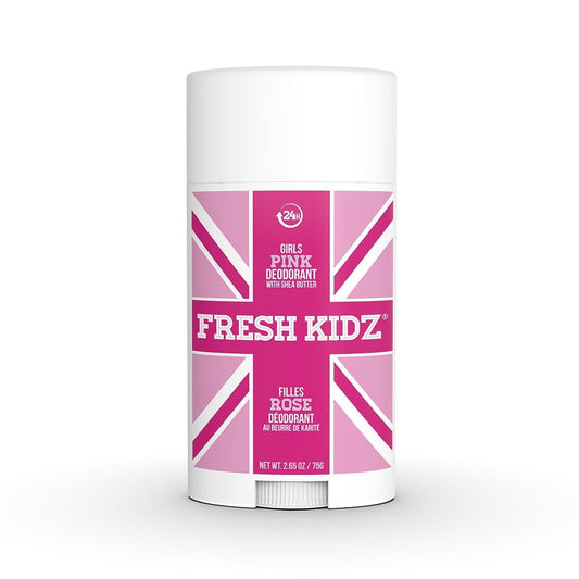Fresh Kidz Pink deodorant bottle offers 24-hour protection for sensitive skin