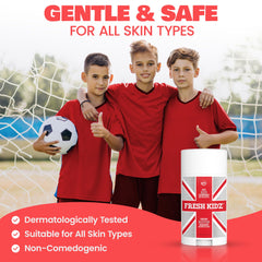 Fresh Kidz Red deodorant stick twist demonstrates 24-hour odor control without harsh chemicals