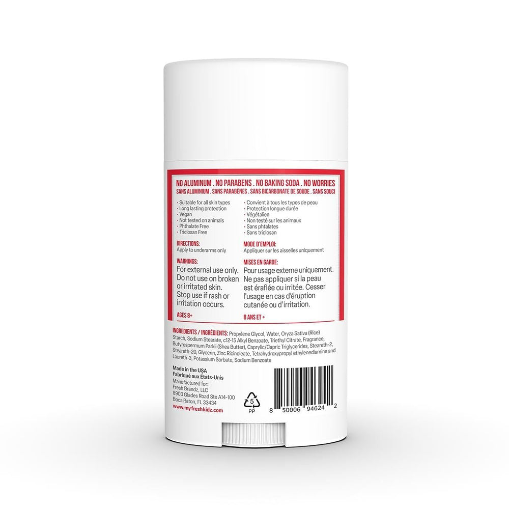 Fresh Kidz Red product identity suggesting safe, reliable deodorant for active teens