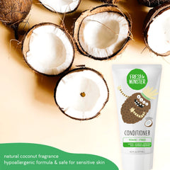 Coconut fragrance closeup on Fresh Monster Kids Conditioner packaging
