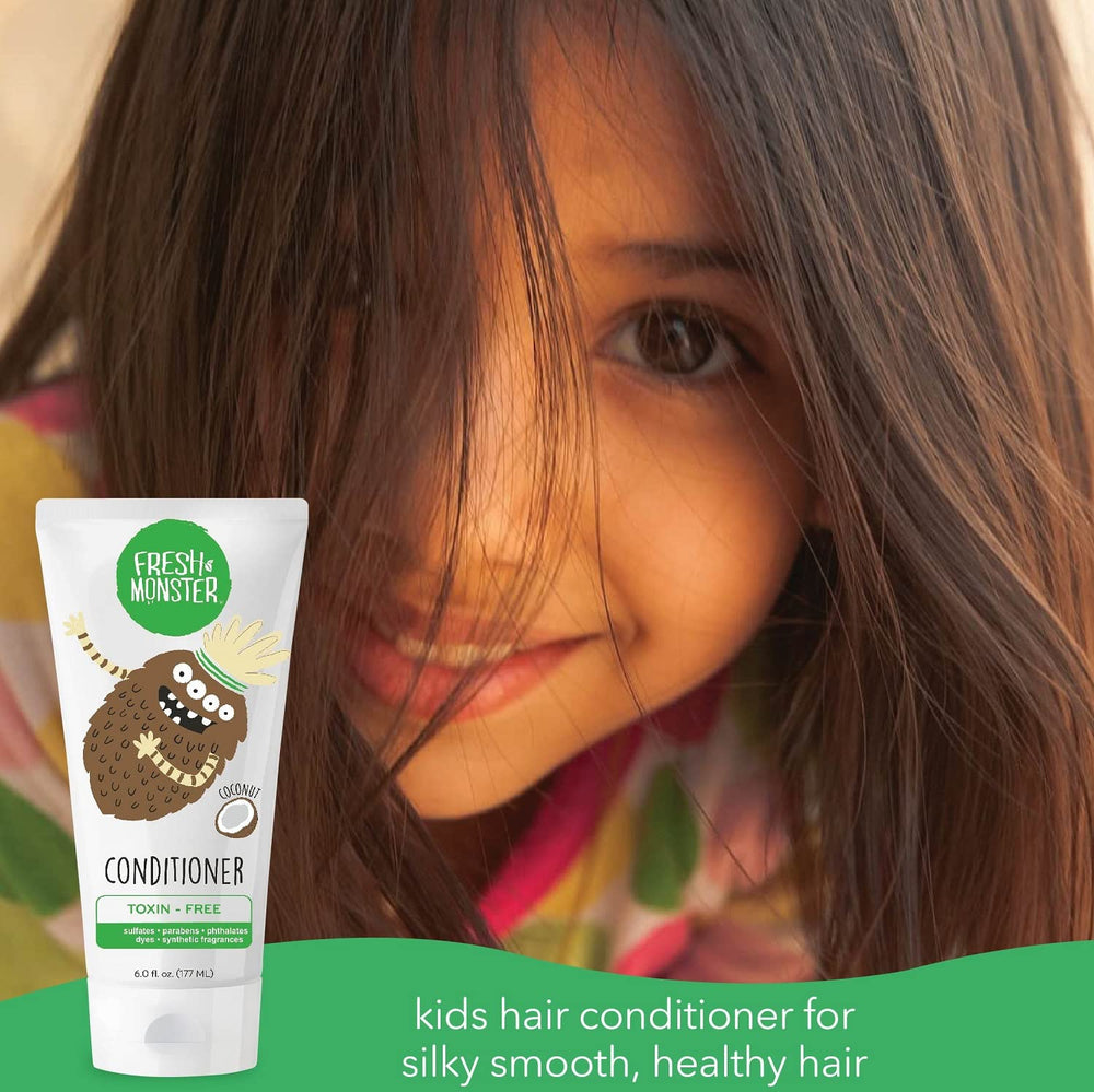 Closeup of Fresh Monster Kids Hair Conditioner tube