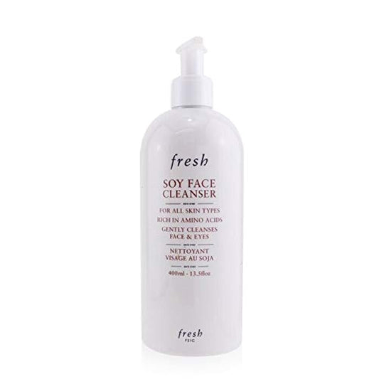Fresh Soy Face Cleanser bottle shown for daily cleansing, suitable for all skin types.