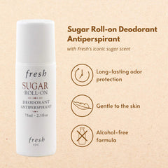 Fresh Sugar Roll-On being applied smoothly for quick-drying underarm freshness.