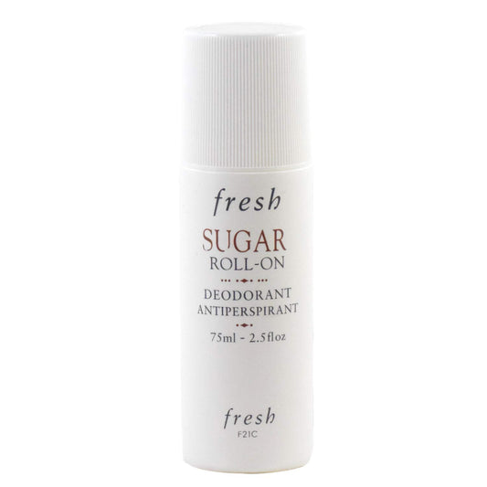 Fresh Sugar Roll-On Deodorant bottle showing the sugar scent and long-lasting odor protection.
