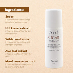 Fresh Sugar Roll-On packaging highlighting compact 75 ml size for on-the-go use.