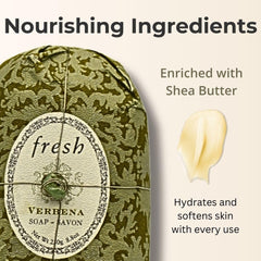 Fresh Verbena soap topped with semi-precious stone for premium presentation.