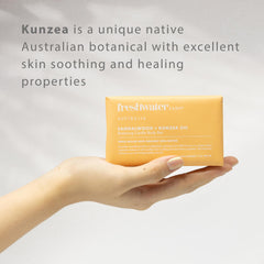 Freshwater Farm Australia Soap wrapped in recyclable paper packaging for eco-friendly use.