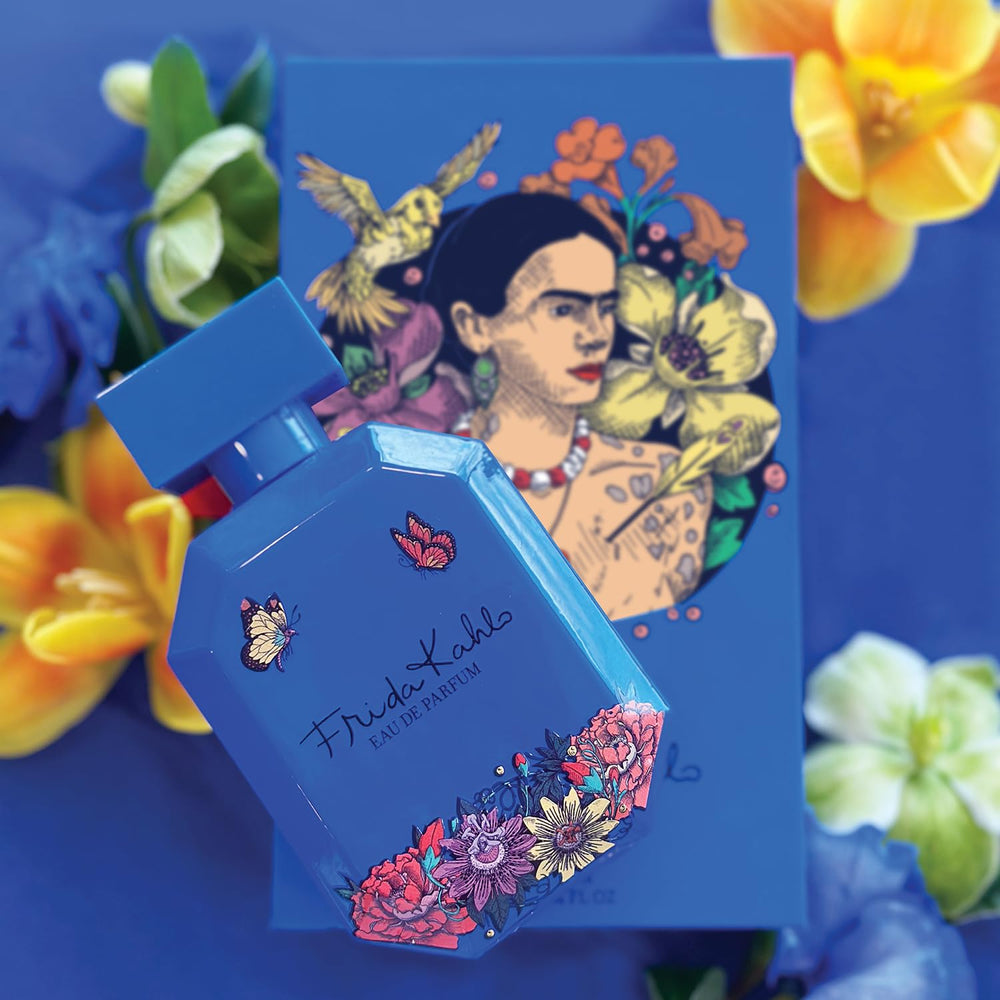 Frida Kahlo Blue Deluxe Edition vanity display presents the lacquered bottle beautifully.