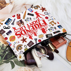 Friendship Makeup Bag features waterproof cotton-linen fabric to protect contents.