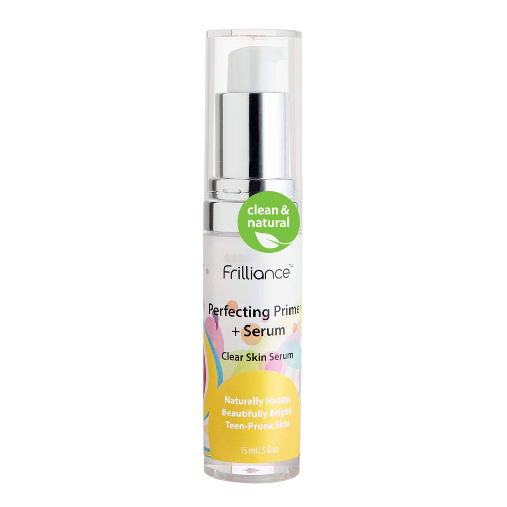 Frilliance 2-in-1 primer-serum bottle pump close-up for smooth skin