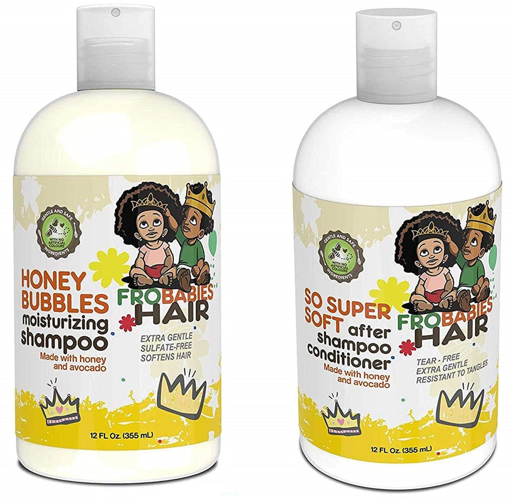 FroBabies Hair Honey Bubbles shampoo bottle showing gentle cleansing and moisture