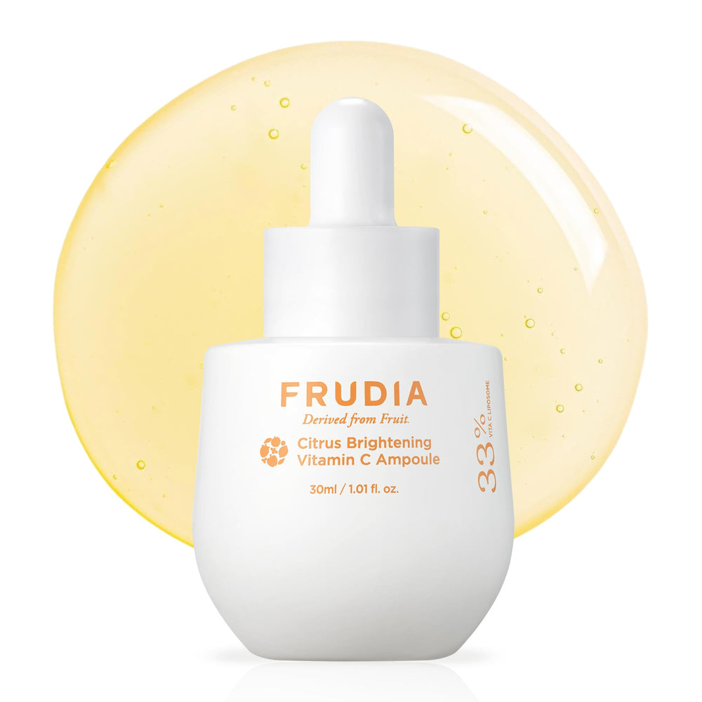 FRUDIA Citrus Brightening Ampoule bottle closeup for radiant, even-toned skin