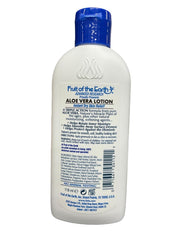 Close-up texture of Fruit of the Earth Aloe Vera Lotion showing creamy consistency.