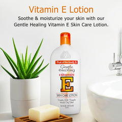 Fruit of the Earth Vitamin E Lotion bottle side, long-lasting hydration